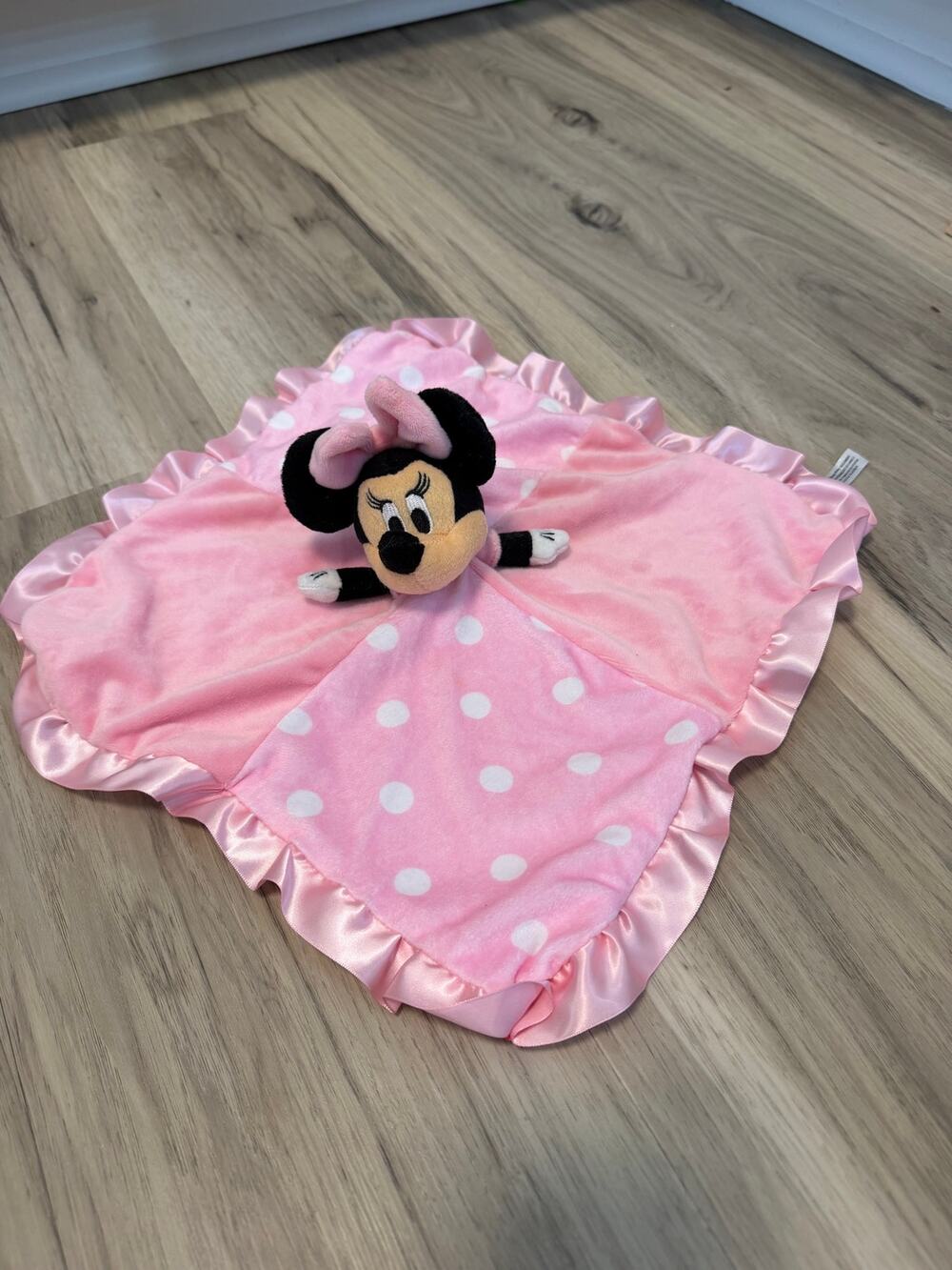 Disney Pink Minnie Mouse Baby Lovey Security Blanket Polka Dots Satin Ruffle